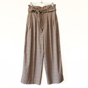 Zara High-Waisted Check Wide-Leg Pants Size M